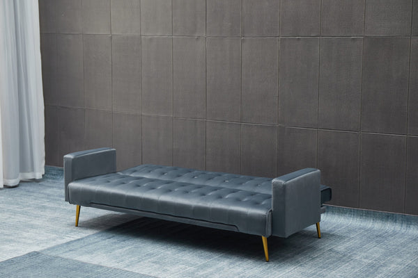 English Elm SOFA Velvet Convertible Sofa Bed with Golden Legs, Solid Wood Frame, Compact Design for Small Spaces Dark Gray B205P246433