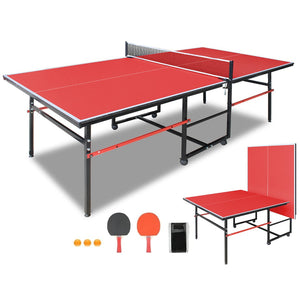 English Elm 8ft Foldable Ping Pong Table Aluminum Frame Complete Set for Game Room or Office W1408P418018