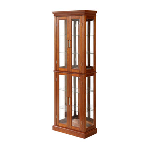 English Elm Curio Display Cabinet with Internal Lighting, Mirrored Back, 6 Adjustable Shelves, Glass Doors Walnut W1693P154578