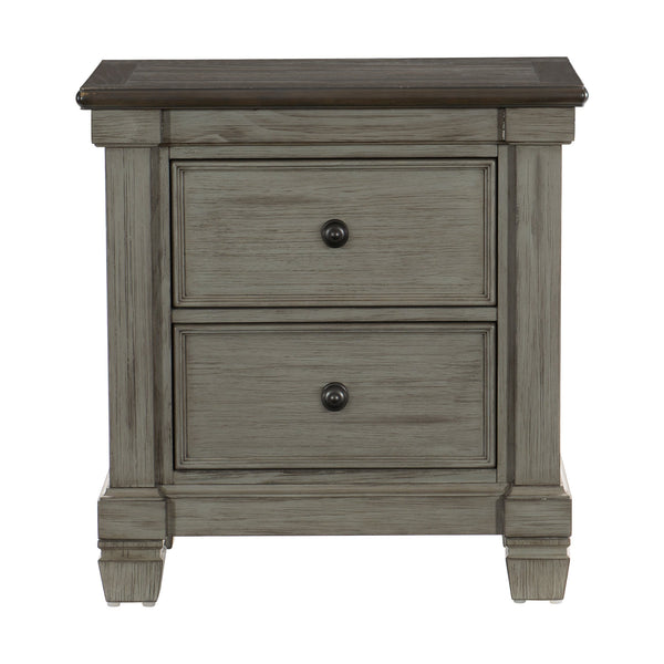 English Elm Transitional-Rustic Weaver 2-Drawer Nightstand in Antique Gray & Coffee Plank Top, Pine/Oak Rustic Charm B011P240234