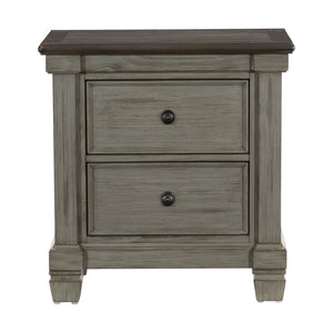 English Elm Transitional-Rustic Style Coffee and Antique Gray 2-Drawer Nightstand 1 Piece Flat Knobs Classic Bedroom Furniture