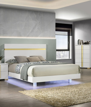 English Elm White Modern Queen Bed With Underbed Led Lighting, Acrylic Trim & Wooden Headboard For Stylish Comfort B2741S00170-GIGA