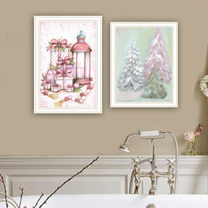 English Elm Trendy Decor 4u Pink Candy Christmas Tree 2 Piece Framed Holiday Wall Art Set B067P255232