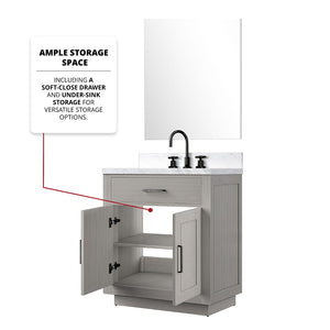 English Elm White Oak Single Bath Vanity Set With Carrara Marble Top, Mirror & Chrome Faucet - Easy Install! B2731S01951-GIGA