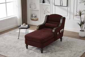 English Elm UNITED Oversized Chaise Lounge Sofa Bed with Solid Wood Arms, High-Resilience Foam, 800lb Capacity and Storage Pockets WINE RED W1568S00210