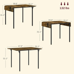 English Elm HOMCOM Rustic Brown Drop Leaf Dining Table for 2-4, Space-Saving Foldable MDF Top with Metal Frame (47.2") W2225P229201