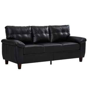 English Elm 2 Piece Pu Leather Sofa Set Tufted Cushions Hidden Storage Modern Living Room Black W1097S00249