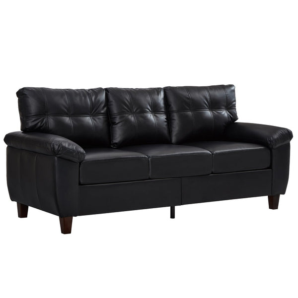 English Elm 79" Three Seat Pu Faux Leather Sofa Tufted Back Wide Arm with Hidden Storage Black W1097S00246