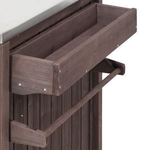 English Elm K&K 66.5" Outdoor Kitchen Island with 1.2" Stainless Steel Top, Ample Storage, Wheels & Bottle Opener Brown N707P250629Z