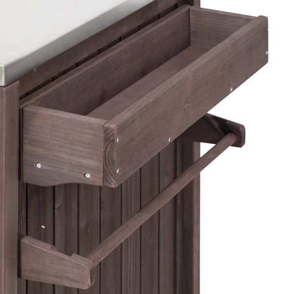 English Elm K&K 66.5" Outdoor Kitchen Island with 1.2" Stainless Steel Top, Ample Storage, Wheels & Bottle Opener Brown N707P250629Z