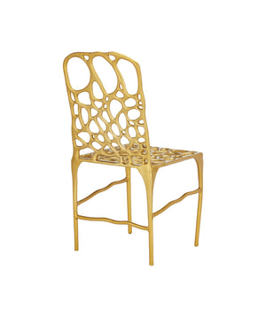 Currey & Company Honeycomb Gold Side Chair - Artistic Contemporary Design With Surrealist Honeycomb Pattern Finish Gold Cast Aluminum 4000-0231-currey-company