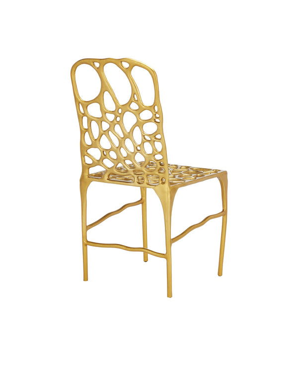 Currey & Company Honeycomb Gold Side Chair - Artistic Contemporary Design With Surrealist Honeycomb Pattern Finish Gold Cast Aluminum 4000-0231-currey-company