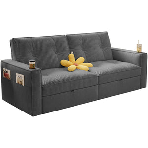 English Elm SOMNUS Convertible Sofa Bed with Corduroy Upholstery, Space-Saving 2-in-1 Design, Durable Steel Frame Grey W3820S00013