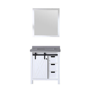 English Elm White Bath Vanity With Grey Quartz Countertop & Mirror - Stylish Storage, Soft-Close Drawers, Durable Design B2731S00711-GIGA