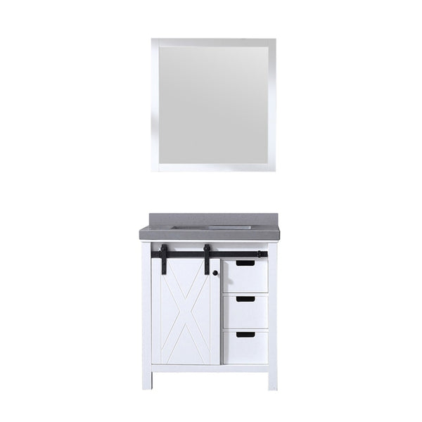 English Elm White Bath Vanity With Grey Quartz Countertop & Mirror - Stylish Storage, Soft-Close Drawers, Durable Design B2731S00711-GIGA