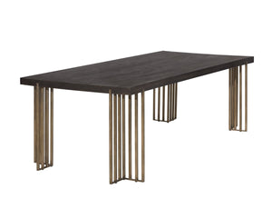 Sunpan ALTO Dining Table - 94.5" Oak Veneer with Distressed Finish, Antique Brass Legs, Seats 8 Comfortably 102947