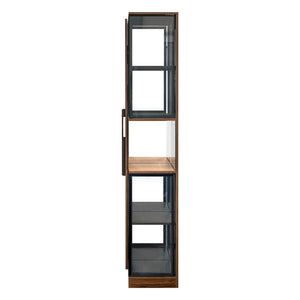 English Elm 70" Modern Glass Door Display Cabinet with LED Adjustable Lighting, 5-Tier Pull-Out Shelves for Versatile Storage and Display W331S00196