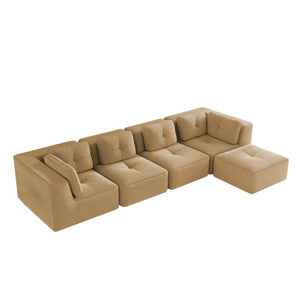 English Elm Modern Corduroy Sectional Sofa with Movable Ottoman Deep Seat Tufted Living Room Couch Camel W714S01787