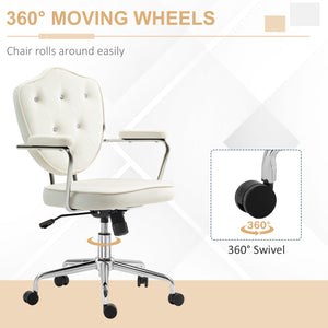 English Elm Homcom Elegant Swivel Office Chair In Velvet-Feel Fabric, Adjustable Height, Chic Cream White Design W2225P250017