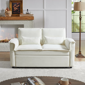English Elm Modern Fabric Convertible Loveseat Sleeper Sofa Bed with Adjustable 3-Level Backrest, Twin Pull-Out for Small Spaces Ivory W1123P283641