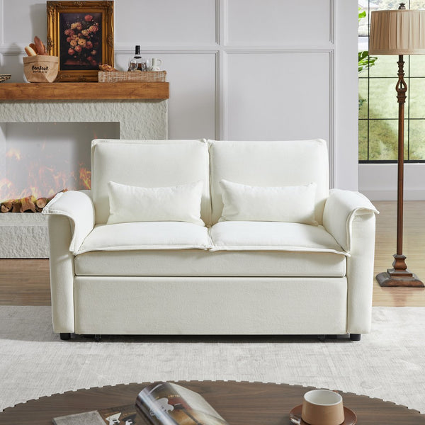 English Elm Modern Fabric Convertible Loveseat Sleeper Sofa Bed with Adjustable 3-Level Backrest, Twin Pull-Out for Small Spaces Ivory W1123P283641