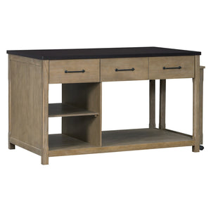 English Elm TREXM Expandable Kitchen Island with Hidden Pull-Out Extension, Built-In Outlets, Retro Storage Wheels Natural+Espresso XW000023AAP
