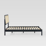 Queen Platform Bed with Rattan Headboard Insert Black NRUB5CBL Walker Edison