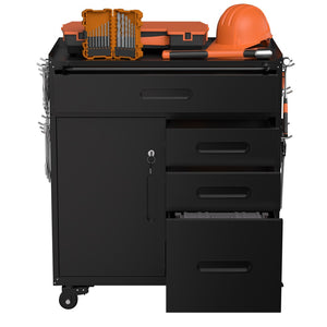 English Elm 34.3" Rolling Steel Tool Cabinet with 3 Drawers Lockable Doors and Pegboard Side Panels T2398P442674