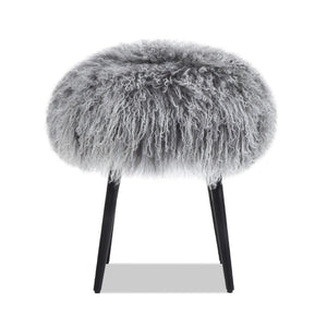 English Elm Alberta Genuine Mongolian Sheepskin Round Ottoman Plush Fur Accent for Any Room B2719P238443