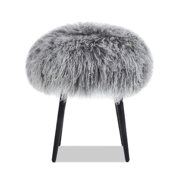 English Elm Alberta Genuine Mongolian Sheepskin Round Ottoman Plush Fur Accent for Any Room B2719P238443