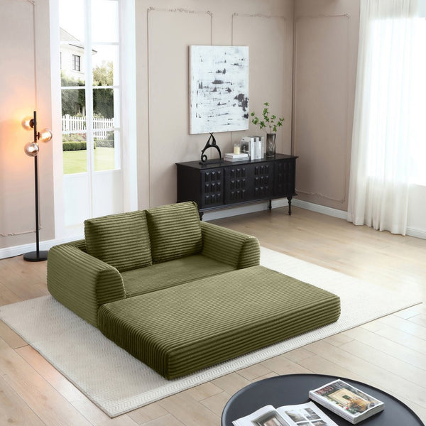English Elm 2-in-1 Corduroy Futon Sofa Sleeper Modular Floor Couch for Studio and Guest Living Spaces Green W1117S00372