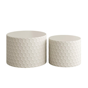 English Elm Stylish Honeycomb Nesting Coffee Tables Set — Modern Round Drum Design, Durable MDF, Space-Saving Pair Beige W757P206008