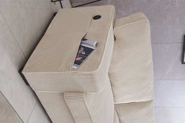 English Elm LOVESEAT, Velvet Upholstery with Foam-Wrapped Coil Cushions and Adjustable Headrests for Comfort and Durability Cream B205S00052