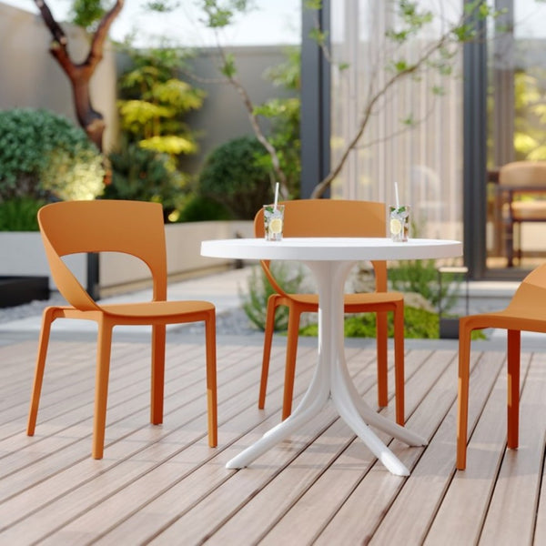 English Elm Summer Polypropylene Round Dining Set Stackable Chairs Uv Resistant Indoor Outdoor Patio Tropical Orange,White W3450S00027