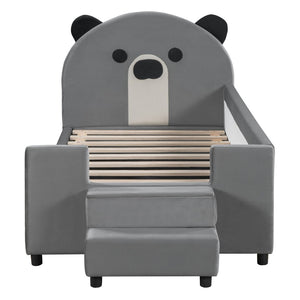 English Elm Twin Velvet Daybed Bear Headboard Hydraulic Storage Kids Bedroom Frame Gray SF000129AAE