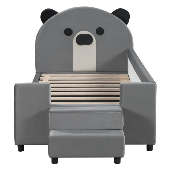 English Elm Twin Velvet Daybed Bear Headboard Hydraulic Storage Kids Bedroom Frame Gray SF000129AAE