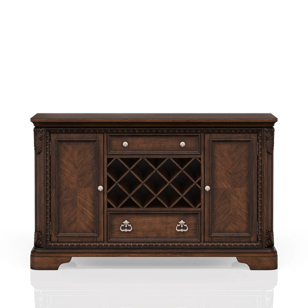 English Elm Mahogany Elegant Traditional Server with Wine Storage, 2 Cabinets & 2 Drawers, Solid Wood Finish B2699P208932