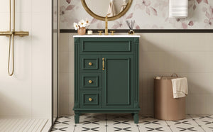 English Elm 24" French Inspired Bathroom Vanity with Ceramic Basin Soft Close Cabinet and 2 Drawers Green N710P318990F