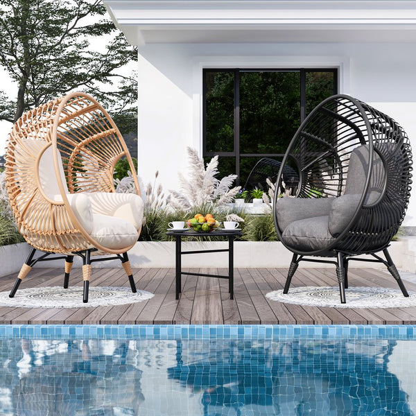 English Elm New PE Wicker Egg Chair with Ergonomic High-Front Low-Back Design, Weather-Resistant Rattan & Plush Cushion Comfort Natural W400P241059