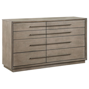 English Elm Prescott Transitional Taupe Oak 8-Drawer Dresser with Asymmetric Centerline, Extra-Long Bar Pulls B062P376000