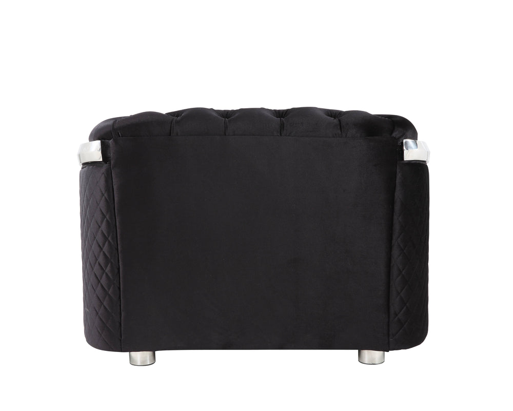 English Elm Pyroden Black Velvet Accent Chair with Chrome Legs, Button Tufted Back, Removable Cushion Cover B2726P317204