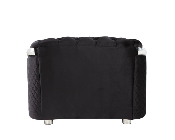 English Elm Pyroden Black Velvet Accent Chair with Chrome Legs, Button Tufted Back, Removable Cushion Cover B2726P317204