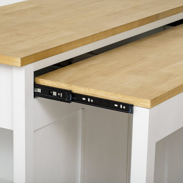 English Elm K&k Farmhouse Kitchen Island Extendable Table Rubber Wood Veneer Built-in Charging Storage White N707S215327W