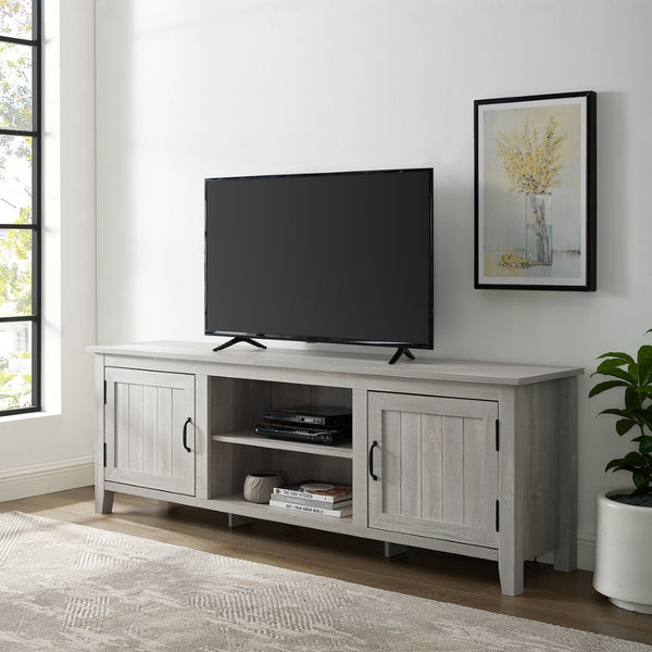 English Elm Modern Farmhouse Tv Stand with Grooved Doors and Rustic Hinges Fits 85 Inch Screens B185P169353
