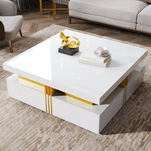 English Elm Modern Square Storage Coffee Table with 4 Drawers, 43.3" Top, Minimalist Durable MDF Design, White Glossy White CH359402AAK