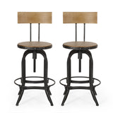 Christopher Knight Home® - Noble House - Ximen Modern Industrial Firwood Adjustable Height Swivel Barstools, Natural and Black Brushed Silver - Set of 2