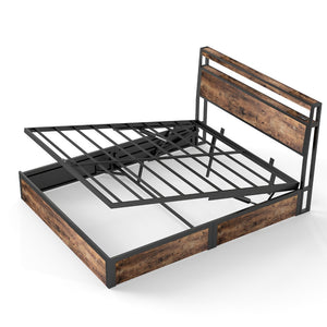 English Elm Full Size Industrial Metal Storage Bed with Hydraulic Lift Rgb Lighting and Usb Charging T3963P437369