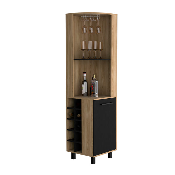 English Elm Corner Bar Cabinet Cleveland – Natural Oak & Black Corner Wine Rack with Cup Holder, Shelves, Durable Engineered Wood (98) B092P217885