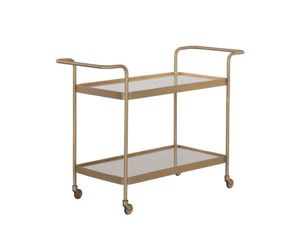 Sunpan DURVA Coastal Bar Cart – Elegant Glass & Rattan Serving Station for Stylish Entertaining Spaces 111311