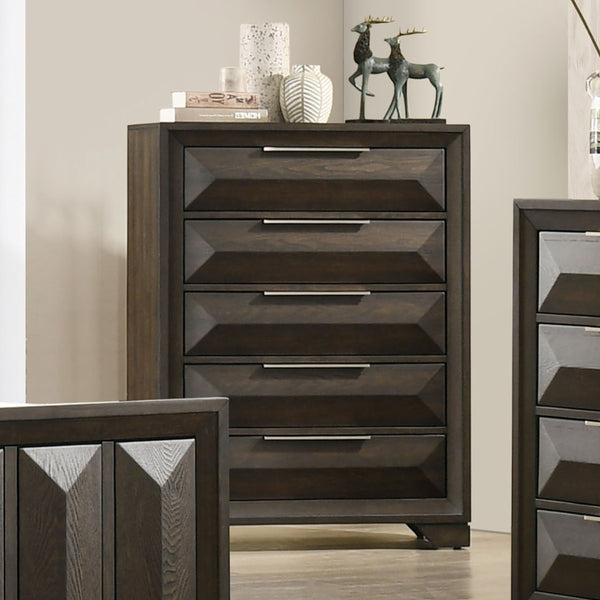 English Elm Transitional Espresso 5 Drawer Chest Dovetail Joinery Bracket Feet Bedroom Storage B2741P371018